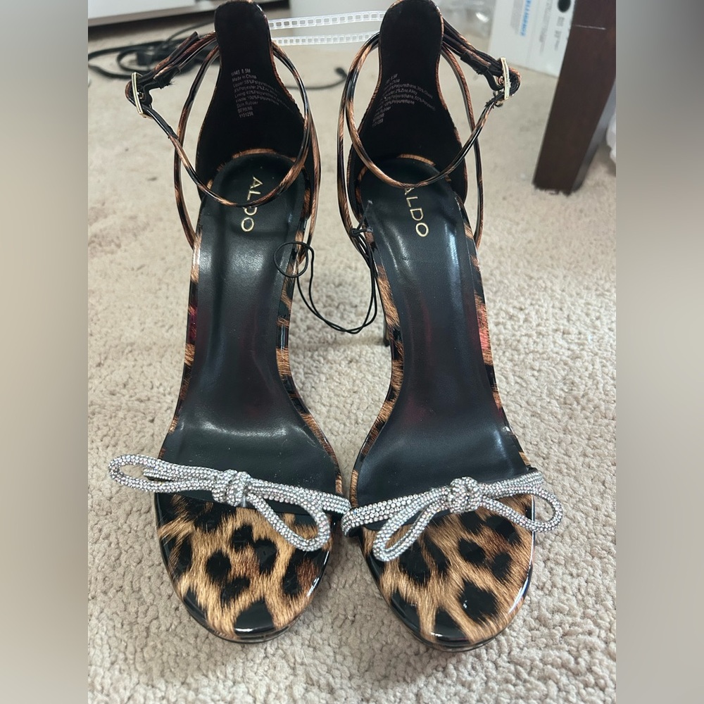 Aldo Serene Leopard and Rhinestone Sandal Heels